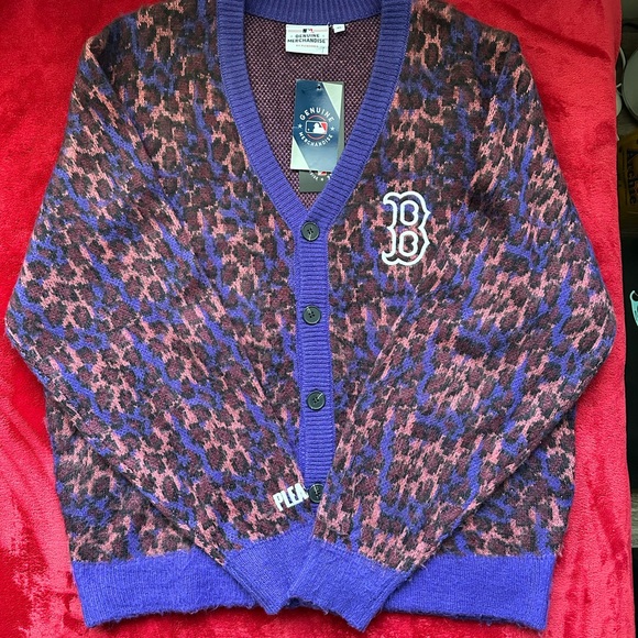 Pleasure x MLB Boston Red Sox Cheetah Print Purple and Pink Cardigan Sweater - Picture 1 of 2